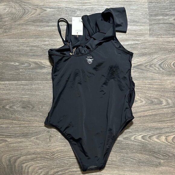 NWT Quince Medium Italian Maternity One Shoulder Ruffle One Piece Swimsuit Black - Picture 8 of 9